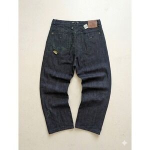 Y2K Akademiks Mens 38 Dark Wash Embroidered Baggy Jeans Hip Hop Skater